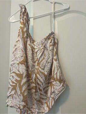 Lilly Pulitzer Tan and White Tropical Print One-Shoulder Top